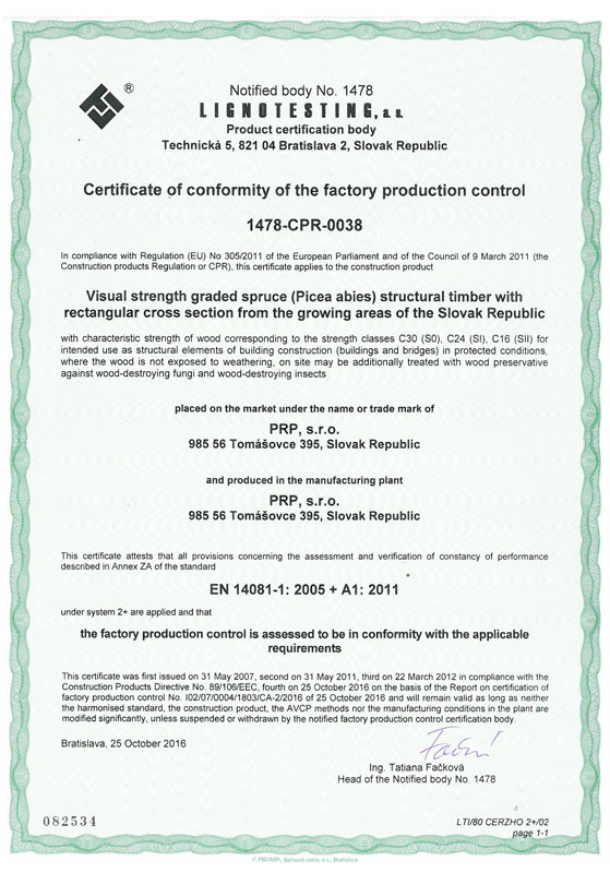 Certifikát EN14081