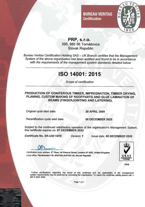 Certifikát ISO 14001:2015